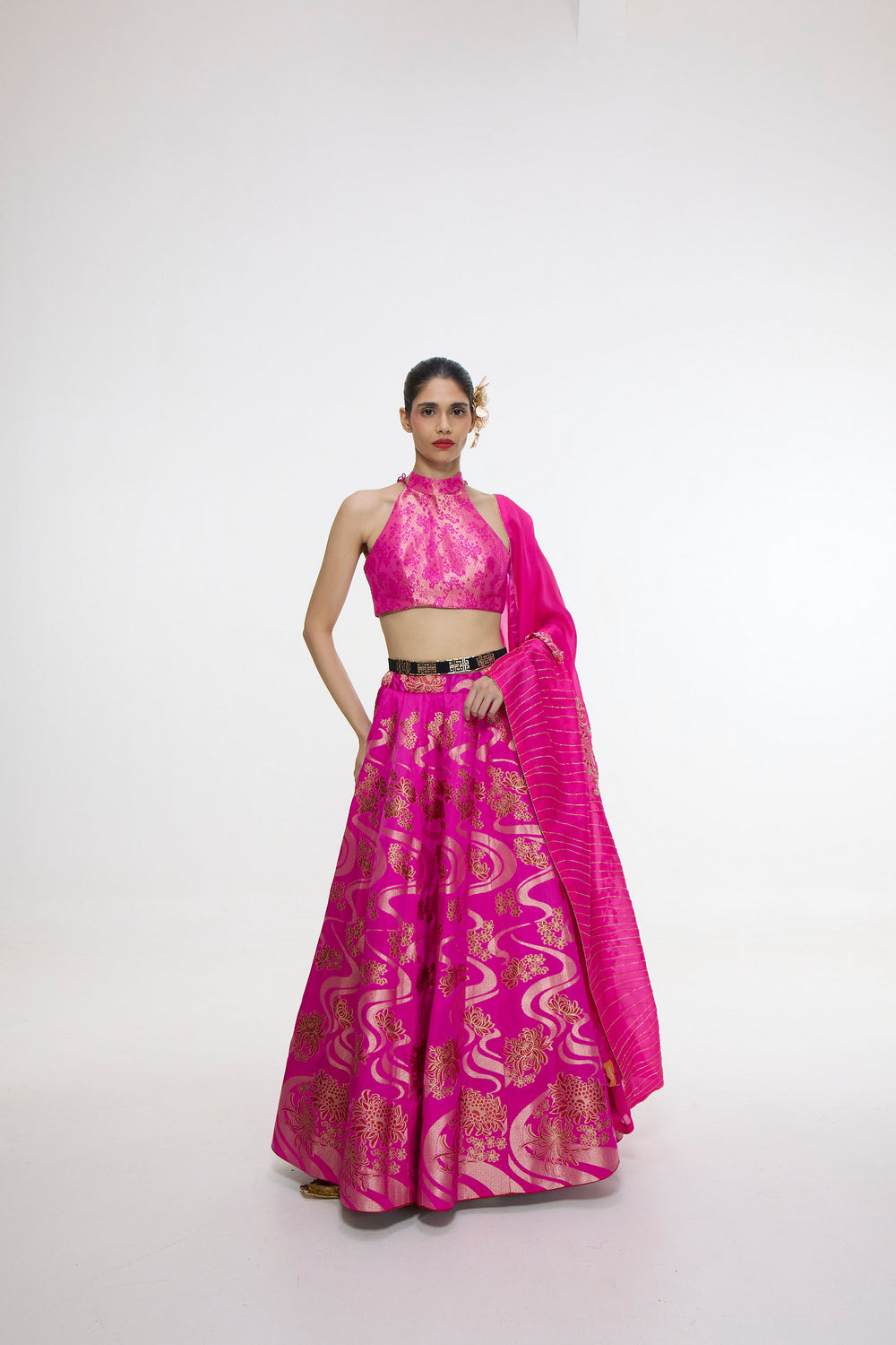 Handwoven Fuchsia Cutwork Lehenga Set