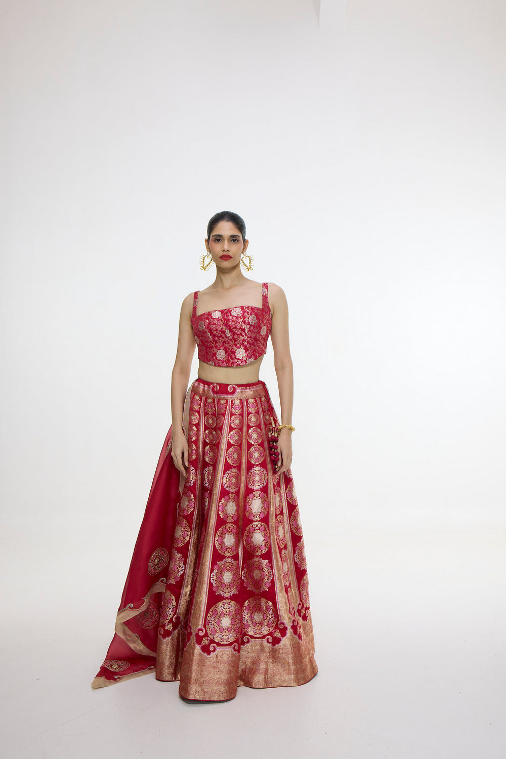 Handwoven Ruby Red Lehenga Set