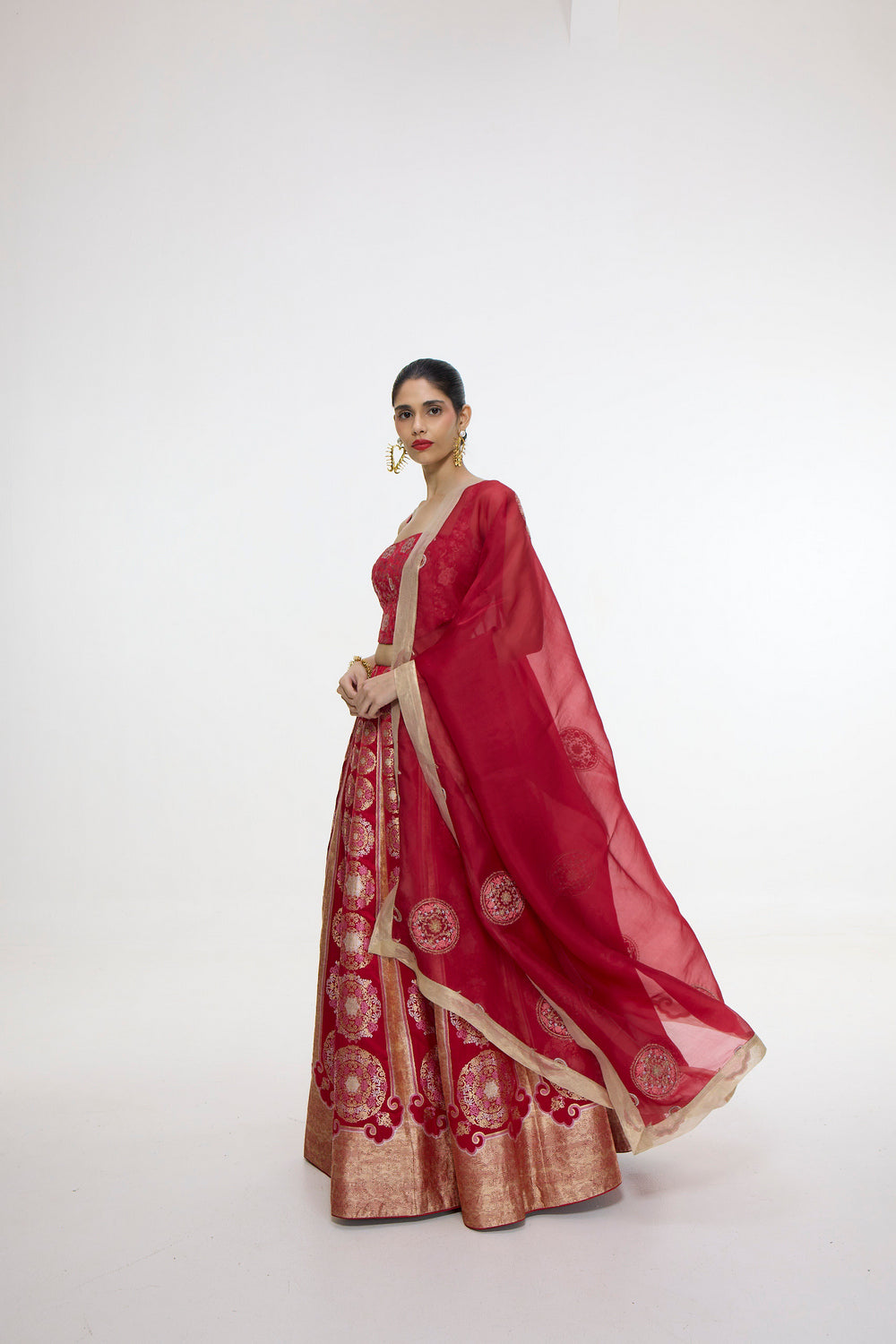 Handwoven Ruby Red Lehenga Set