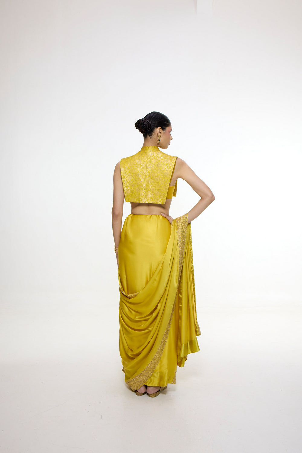 Handwoven Yellow Ochre Mashroo Silk Saree With Embroidered Border