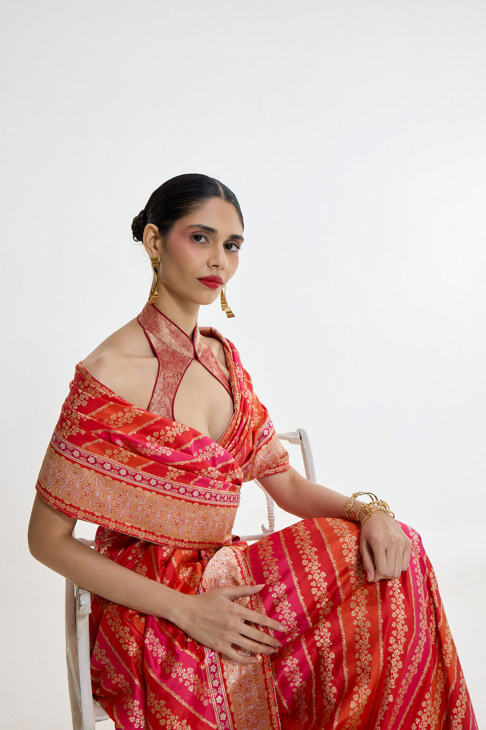 Handwoven Carmine Red Mashroo Silk Saree