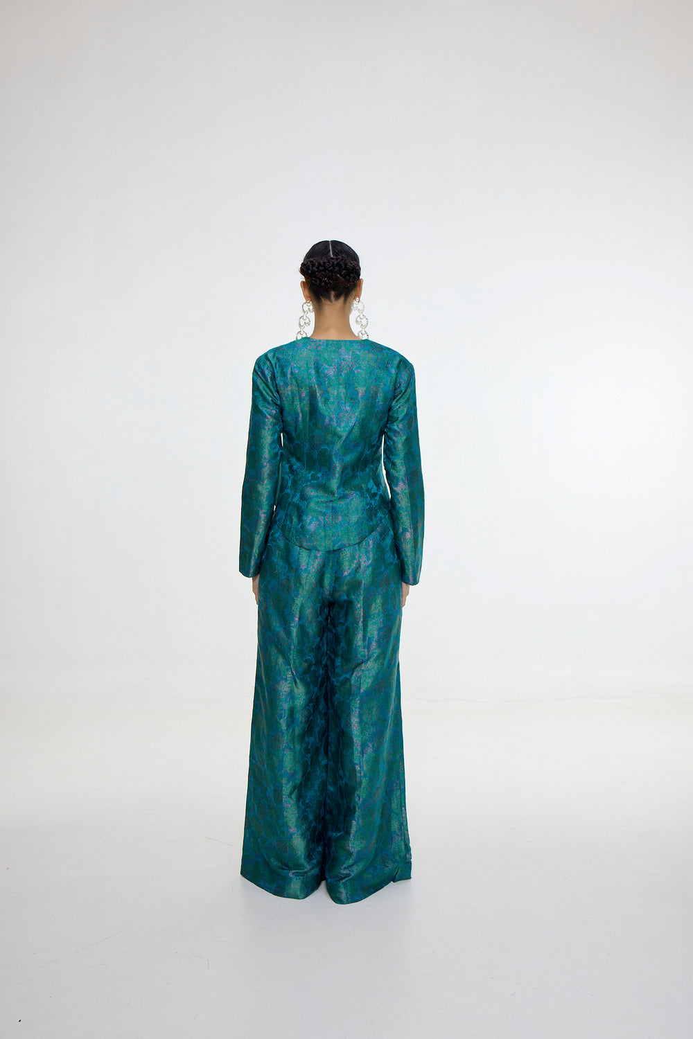 Handwoven Coral Blue Jacket Set