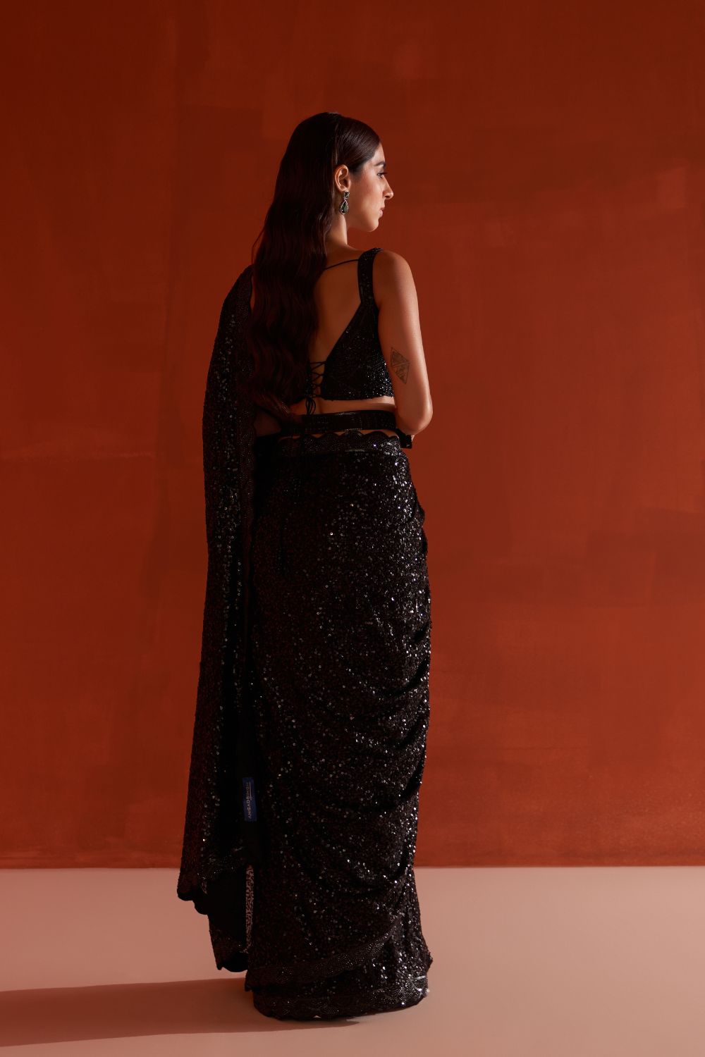 Black Sequins Georgette Saree