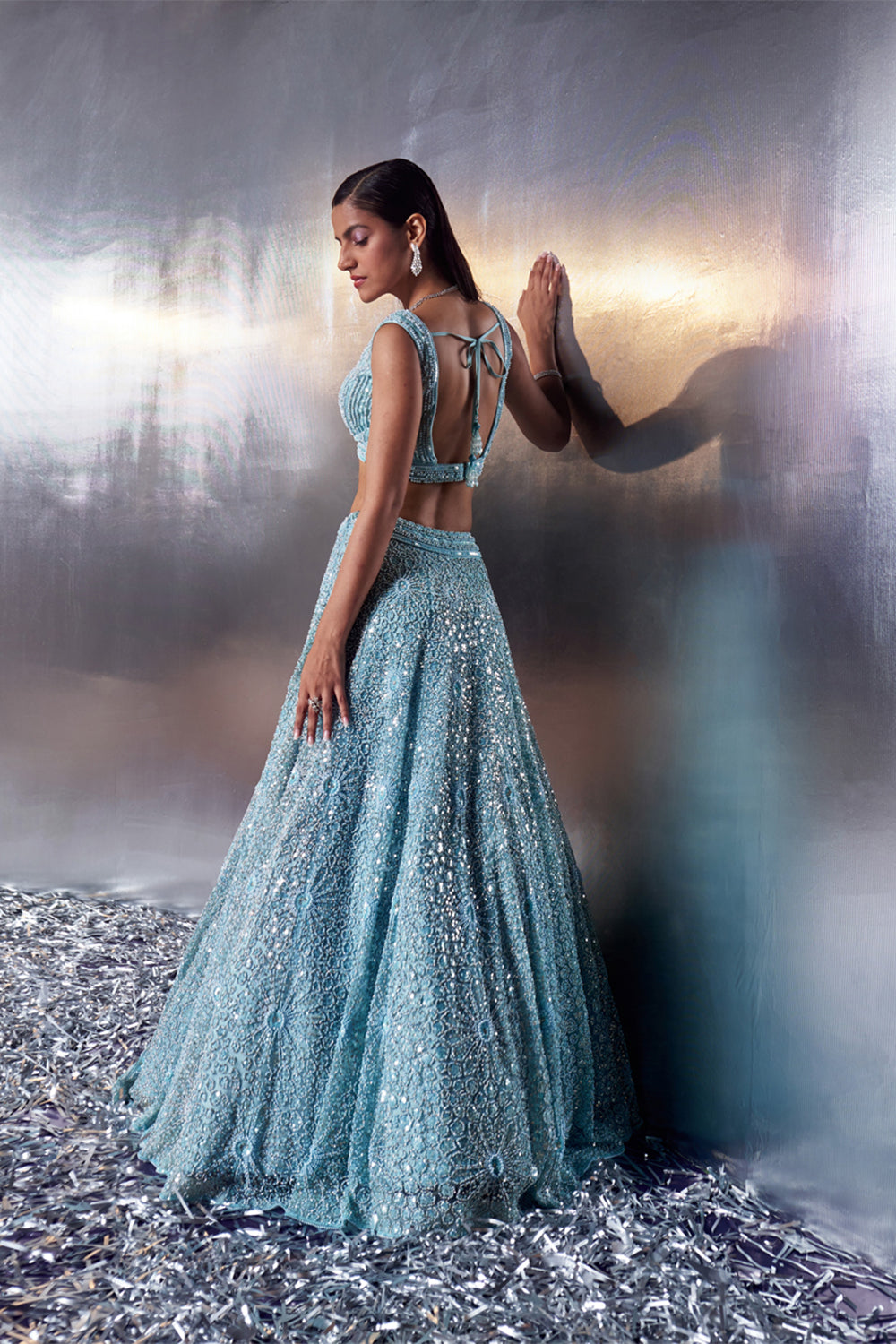 Tiffany Blue Net Lehenga Set