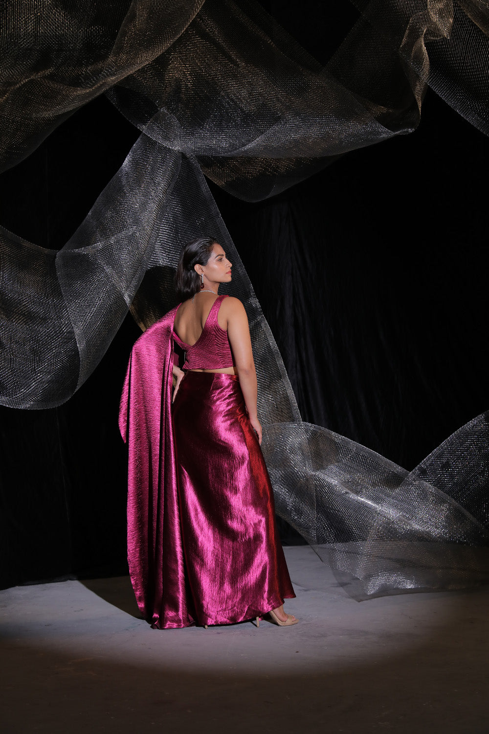 Metallic Pink Drape Saree (Signature)
