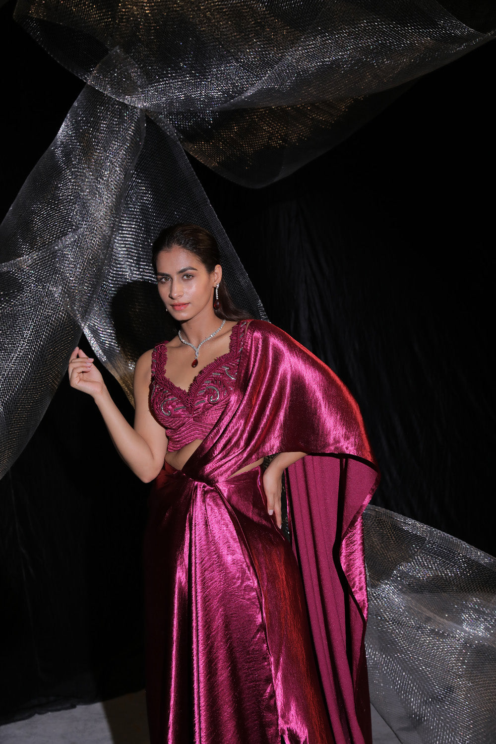 Metallic Pink Drape Saree (Signature)