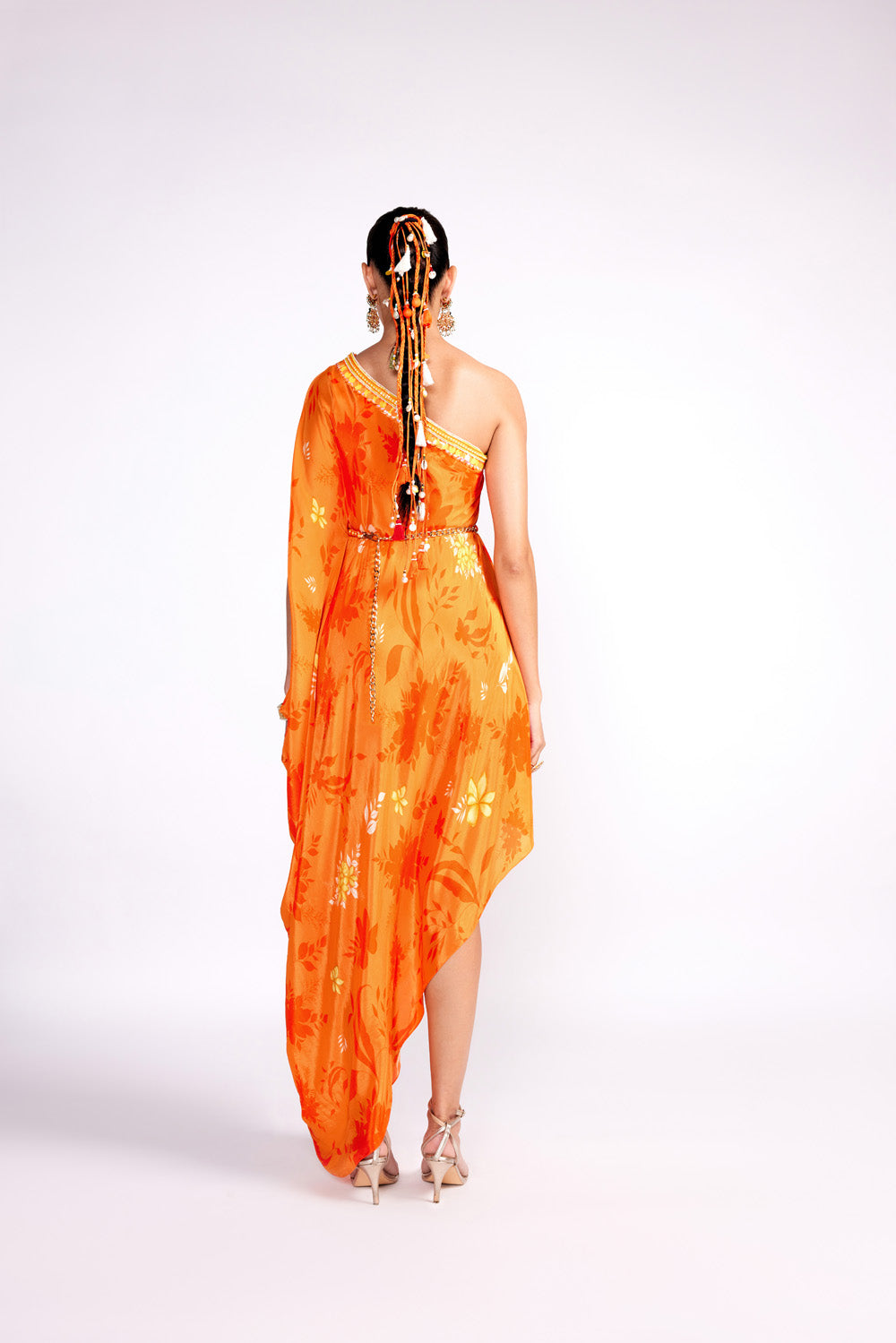 Tangerine Orange One Shoulder Kaftan Dress