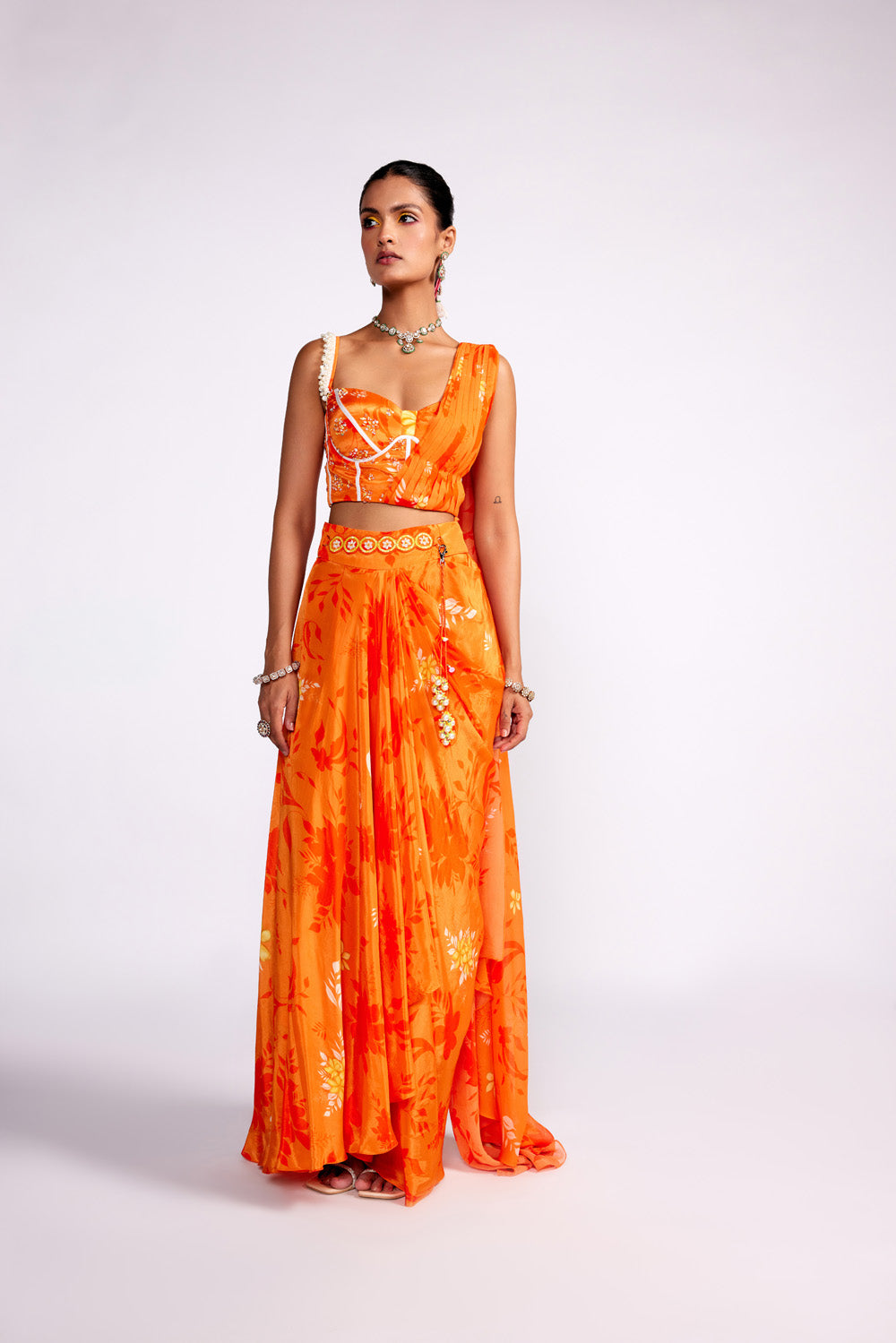 Tangerine Orange Drape Skirt Set