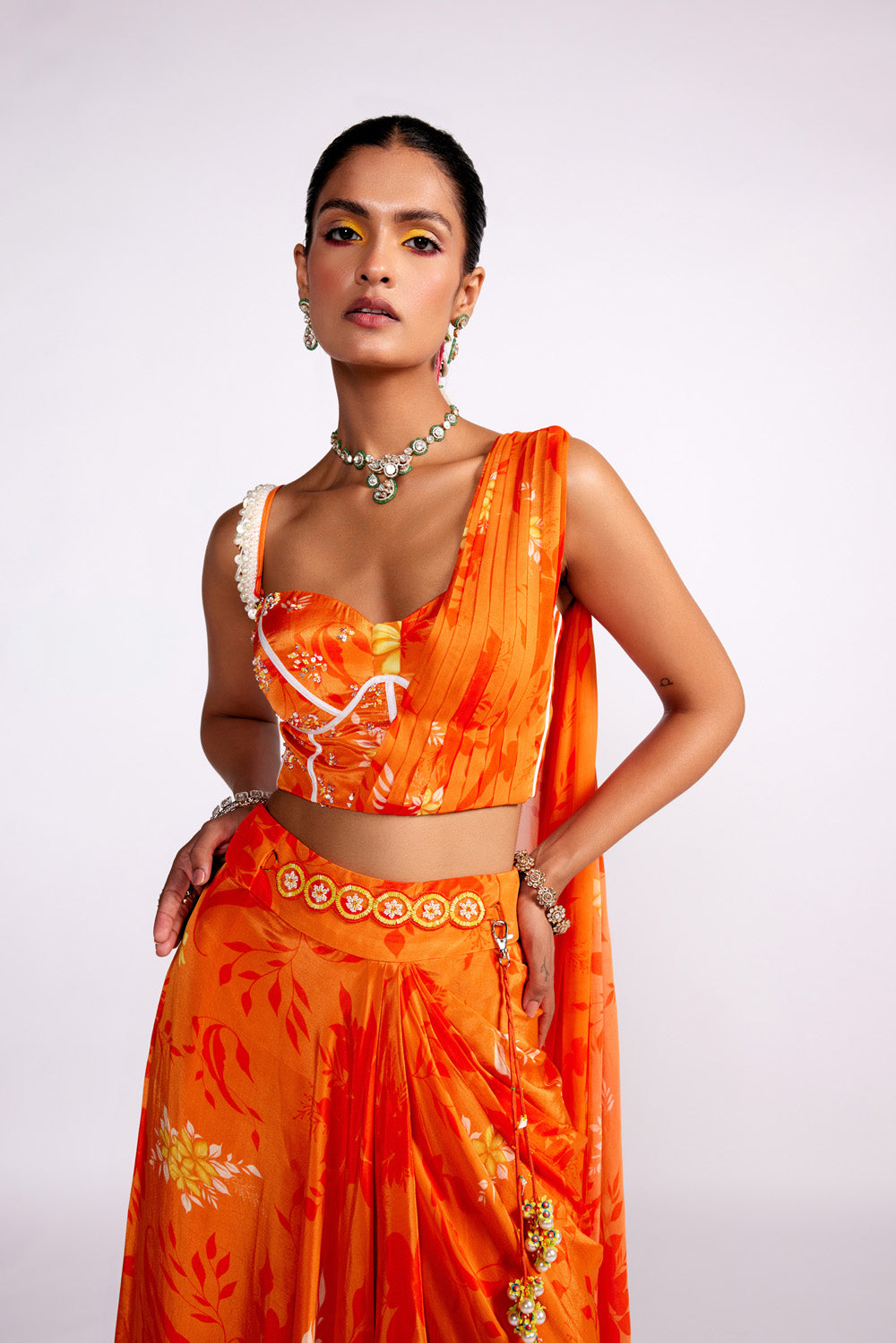 Tangerine Orange Drape Skirt Set