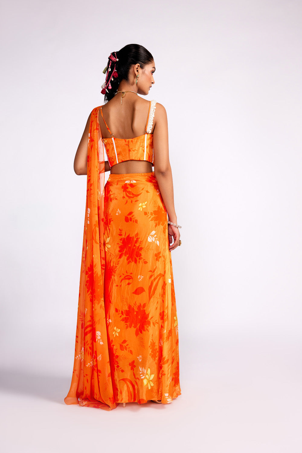Tangerine Orange Drape Skirt Set