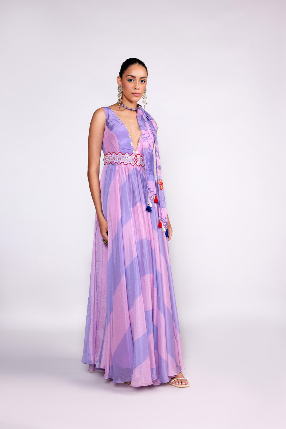 Lilac Color Block Anarkali Gown