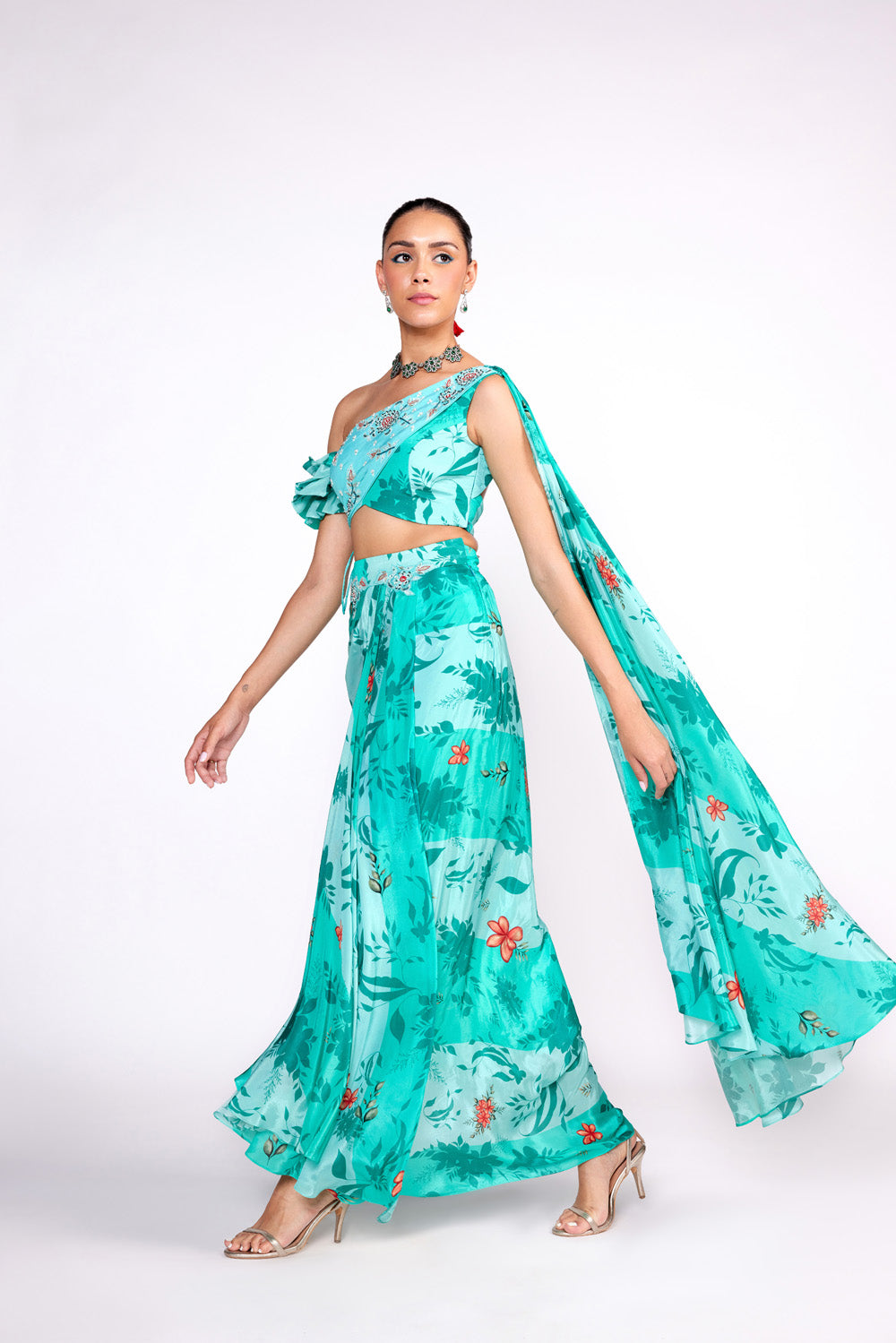 Aqua Green Drape Skirt Set