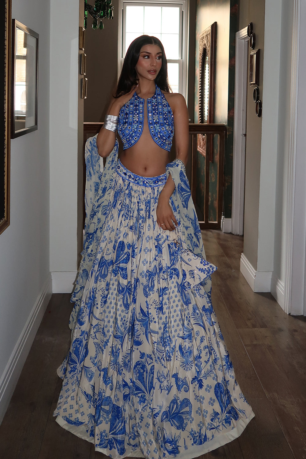 Arch in Blue Embroidered Blouse And Lehenga Set