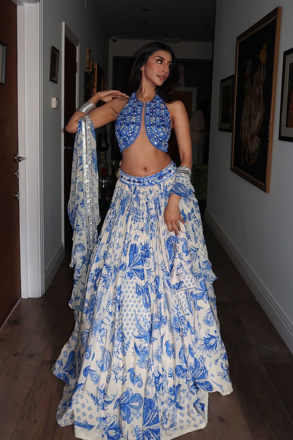 Arch in Blue Embroidered Blouse And Lehenga Set