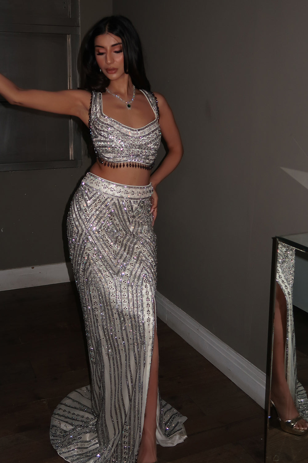 Arch in Ivory Embroidered Crop Top Skirt Set