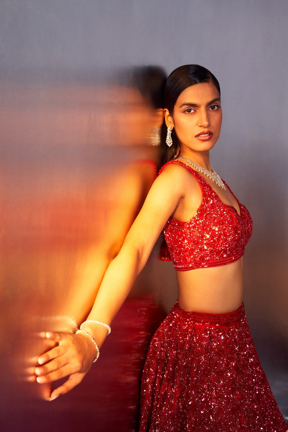 Red Net Lehenga Set