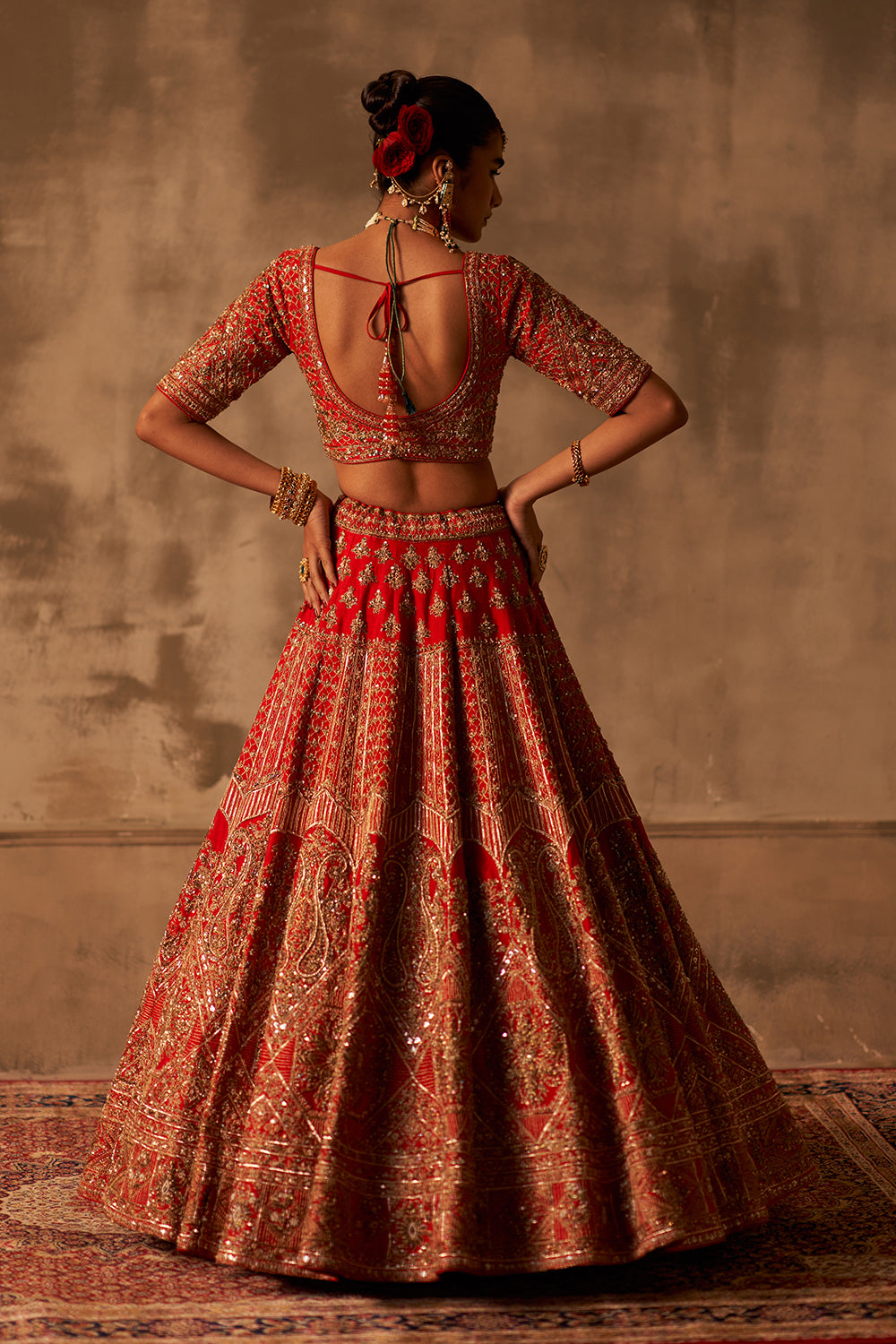 Red Raw Silk Double Dupatta Lehenga Set