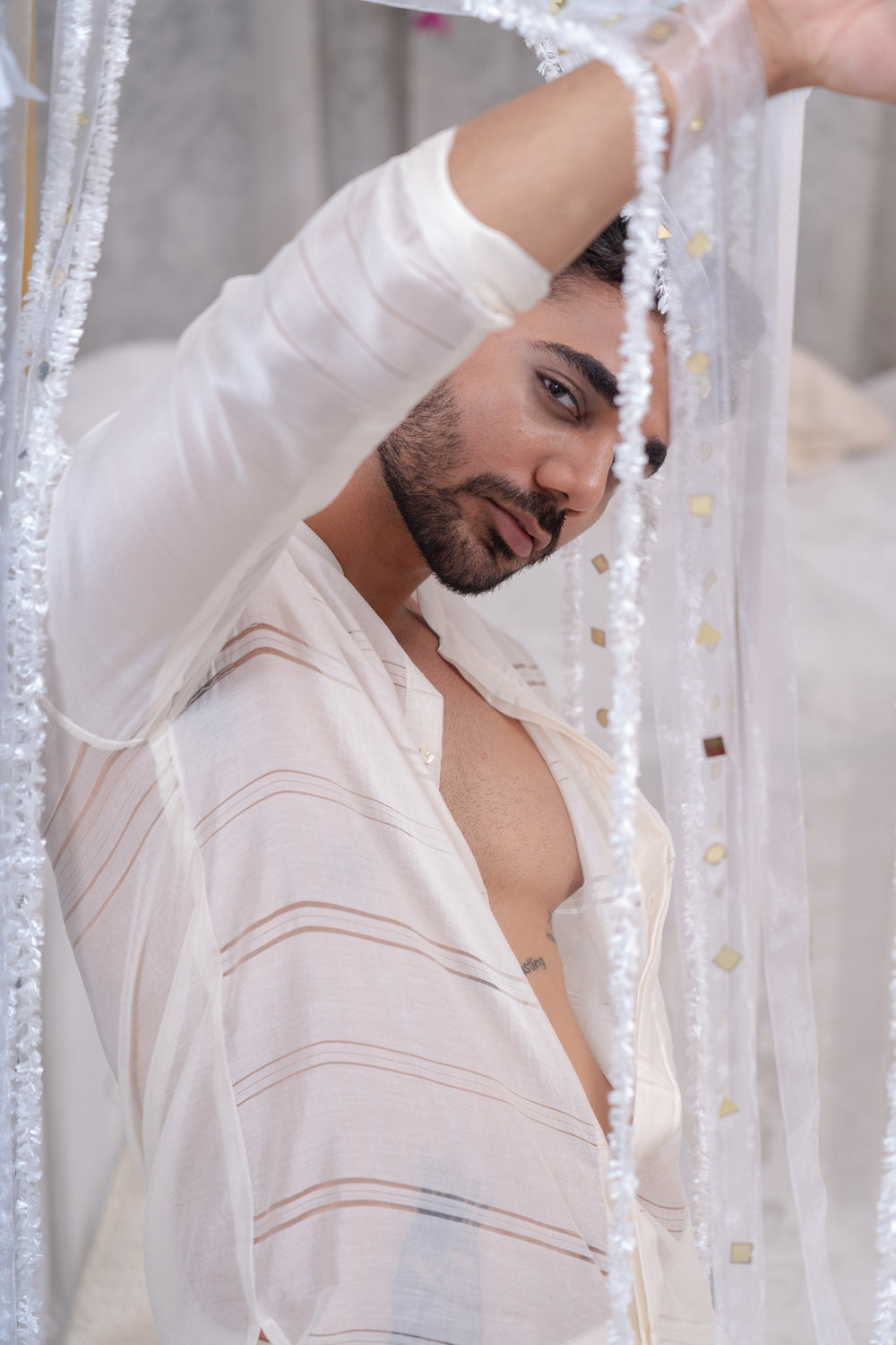 Ivory Pulled Thread Shirt Kurta Set