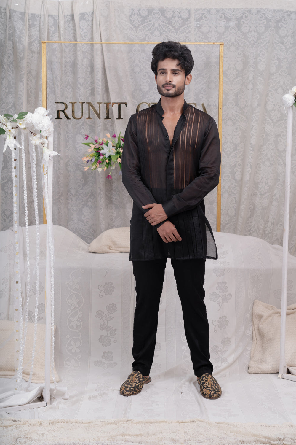 Black Pulled Thread Shirt Kurta Set