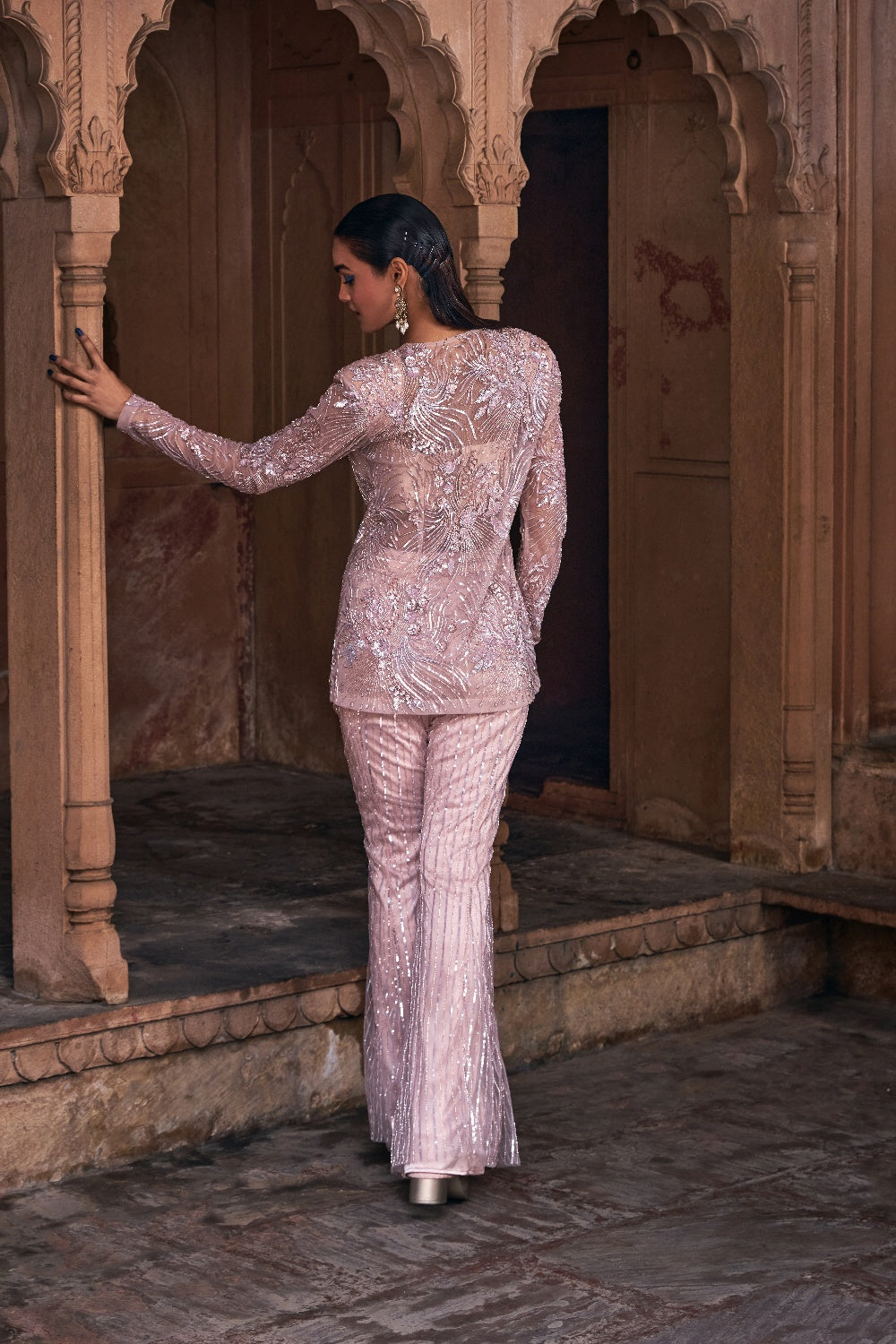 Blush Pink Embroidered Jacket Set