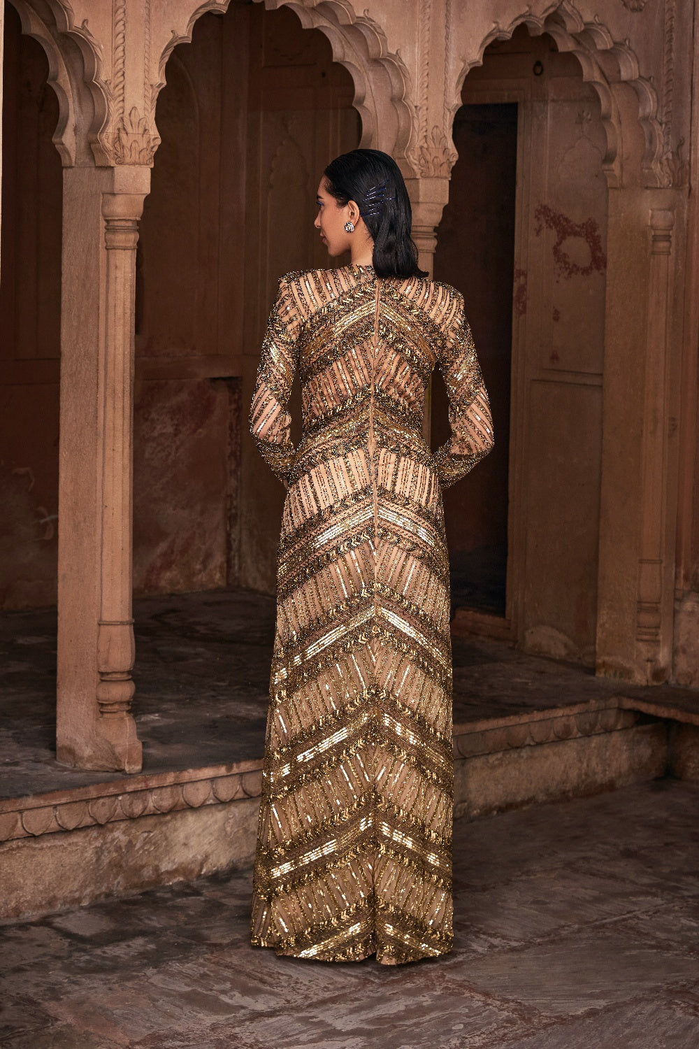 Matellic Gold Embroidered Gown