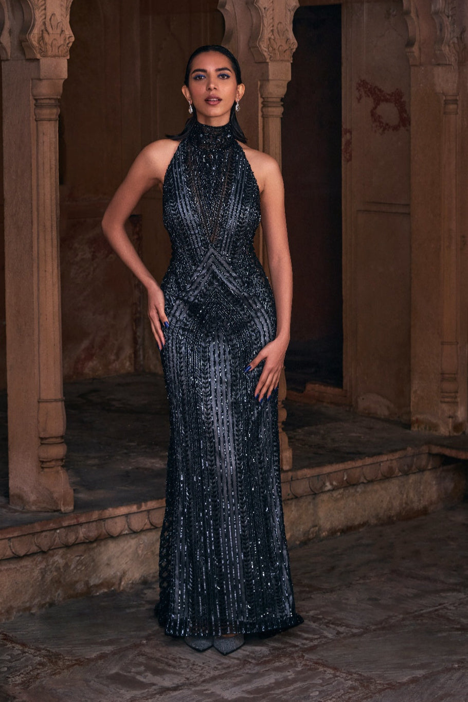 Black Embroidered Gown