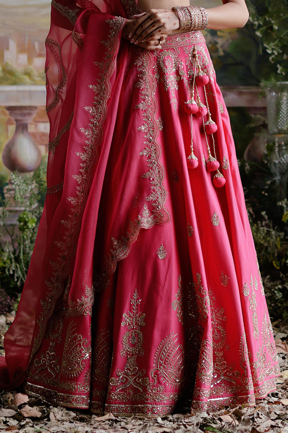 Pink Chanderi Lehenga Set