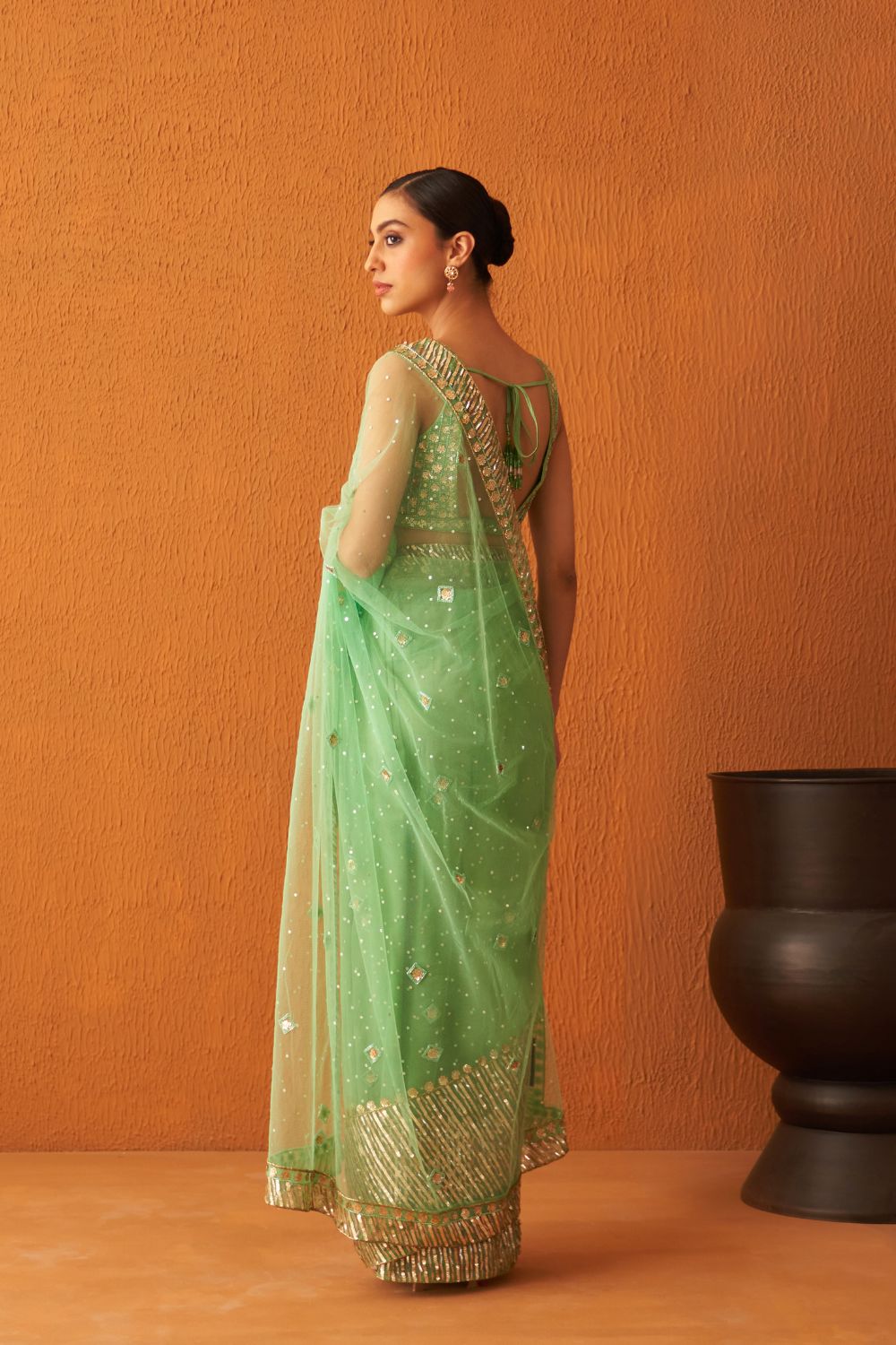 Sea Green Net Saree