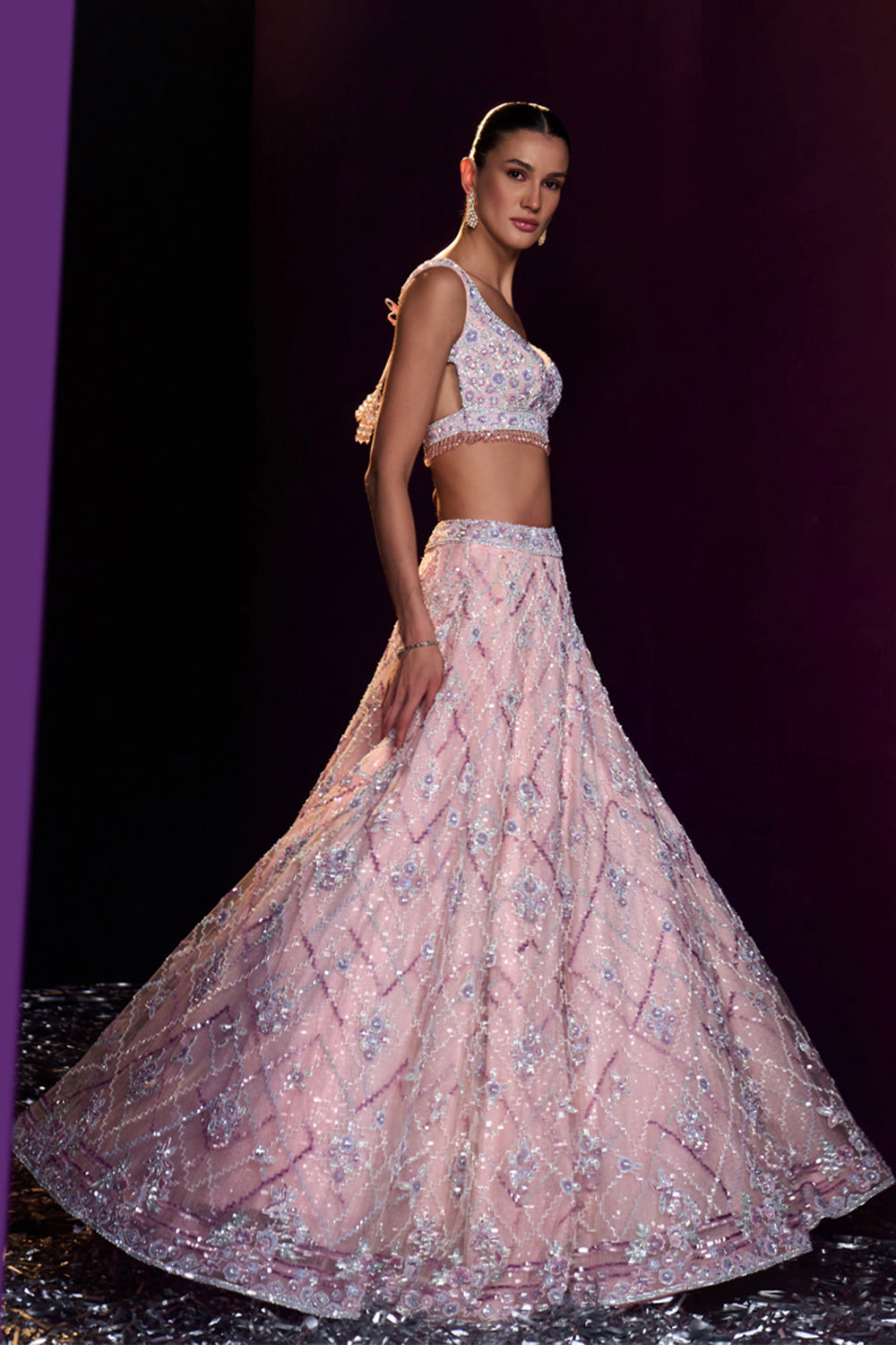 Pink Net Lehenga Set