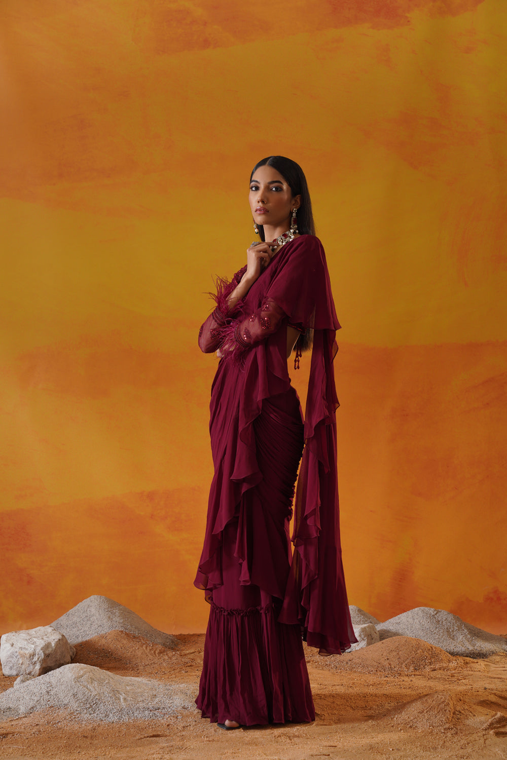 Maroon Georgette Saree Set