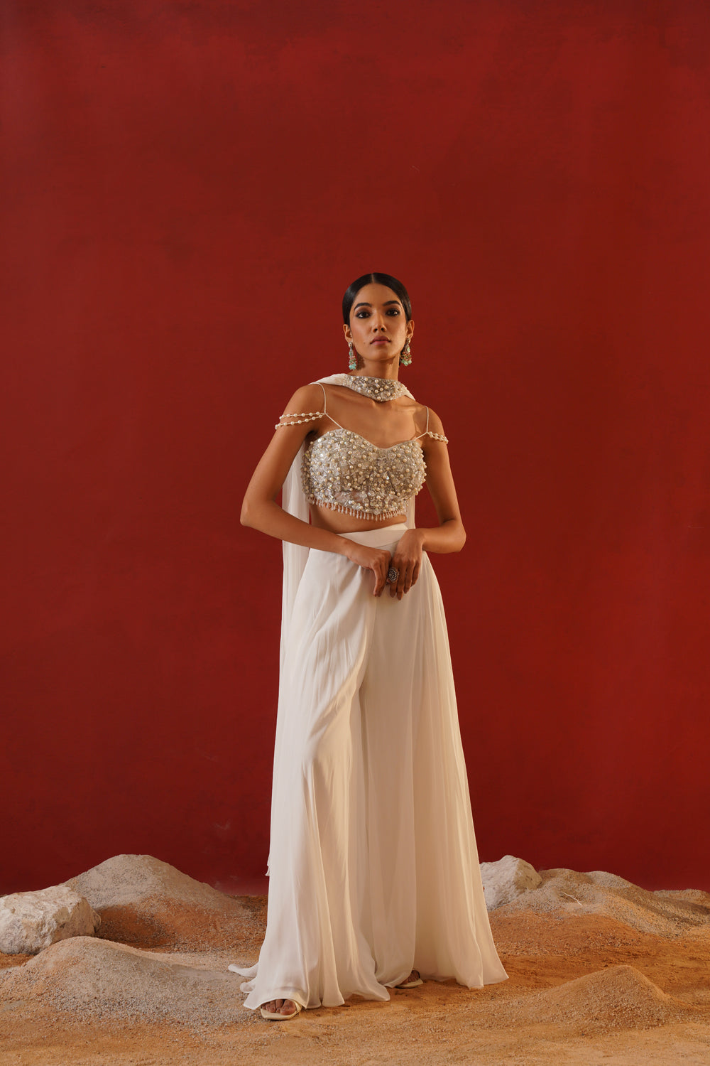 White Georgette Sharara Choli Set