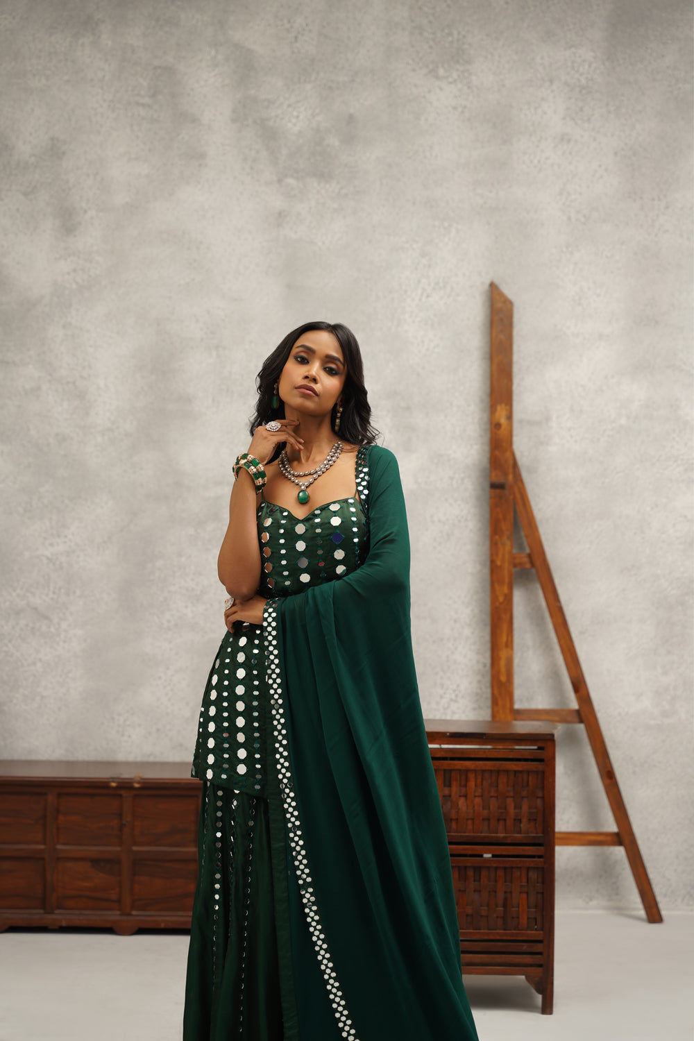 Green Embroidered Suit Set