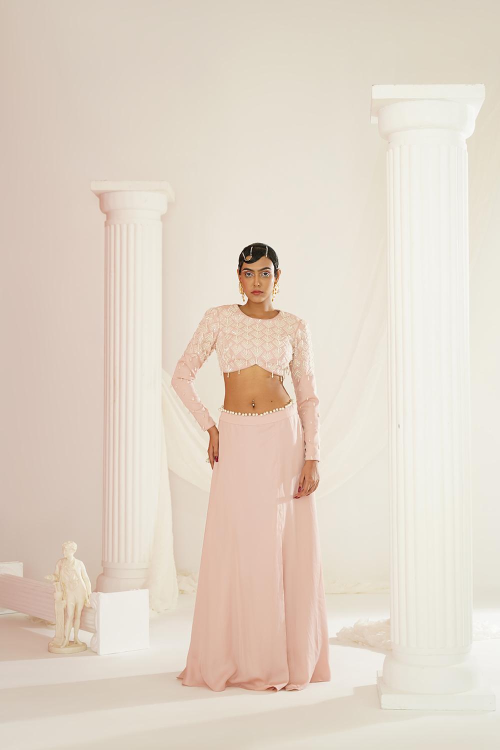 Blush Pink Embellished Lehenga, Blouse
And Dupatta
