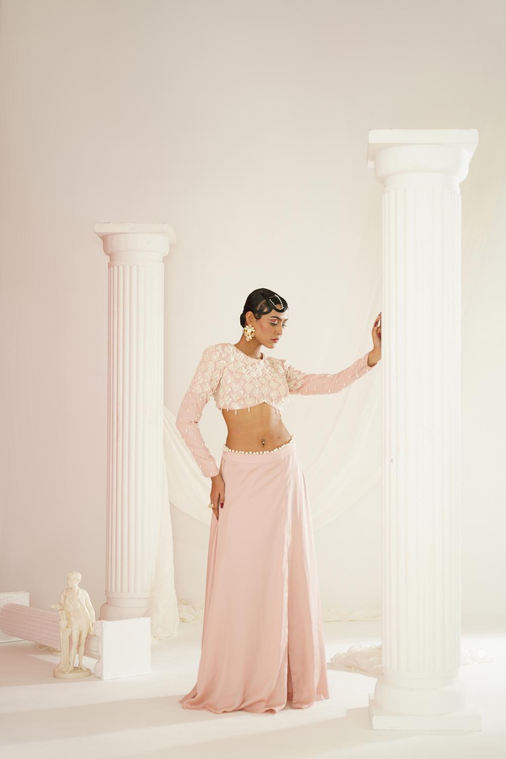 Blush Pink Embellished Lehenga, Blouse
And Dupatta
