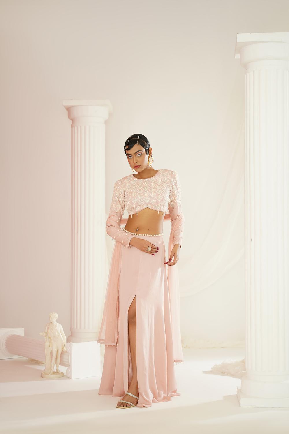 Blush Pink Embellished Lehenga, Blouse
And Dupatta
