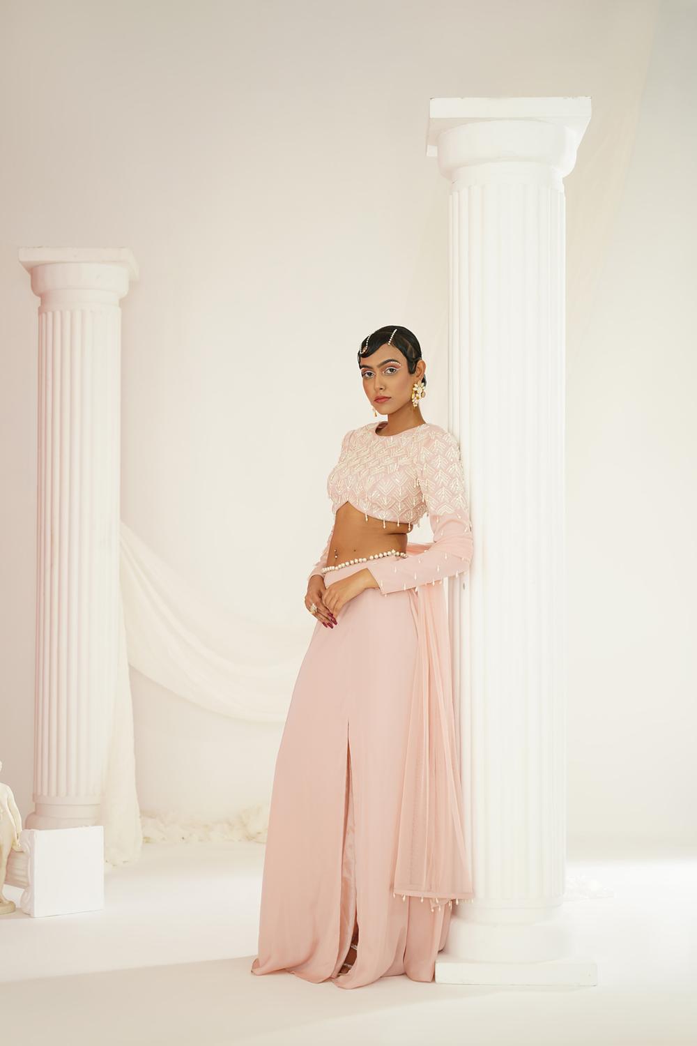 Blush Pink Embellished Lehenga, Blouse
And Dupatta