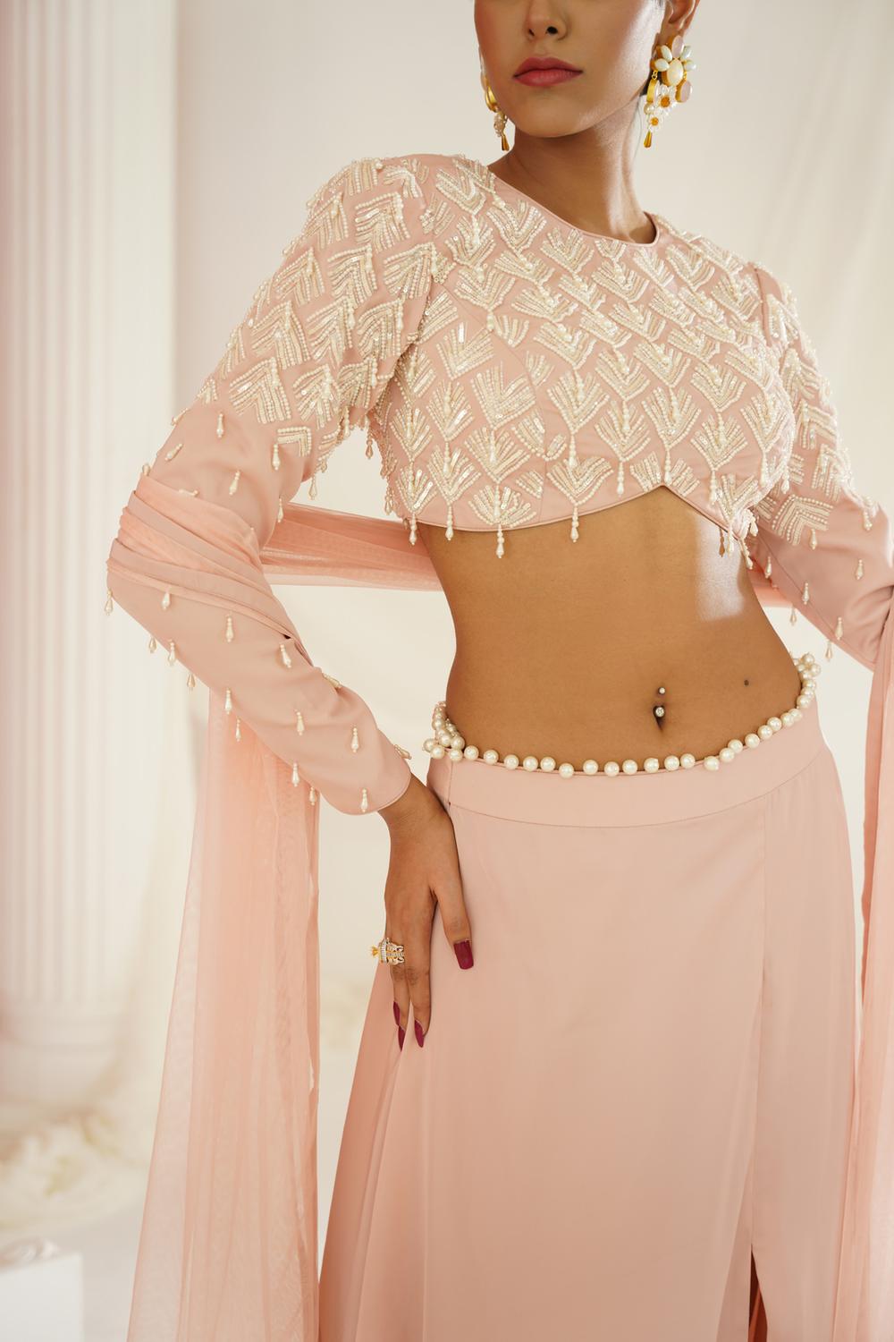 Blush Pink Embellished Lehenga, Blouse
And Dupatta