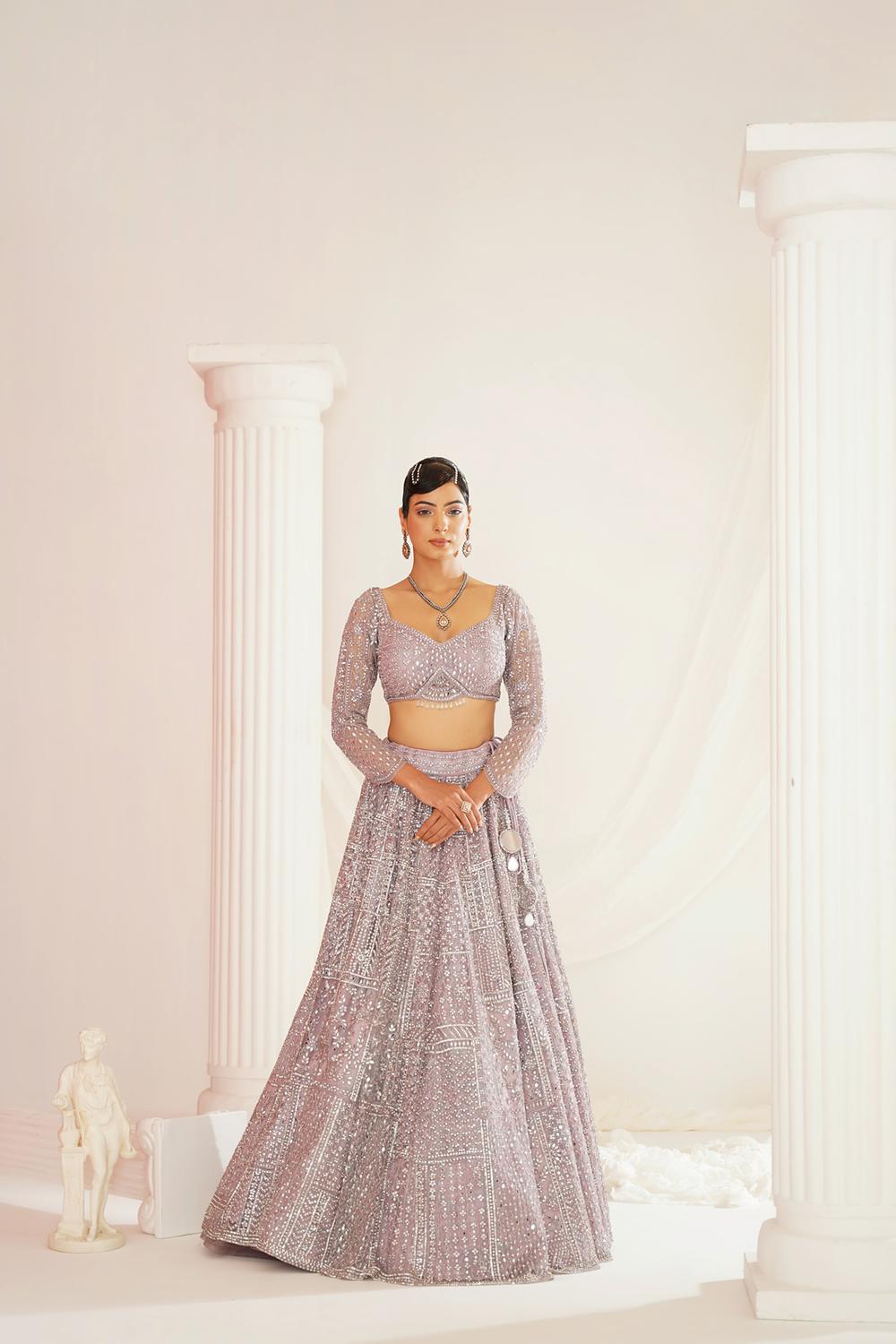 Lavender Embellished Choli, Lehenga And Dupatta