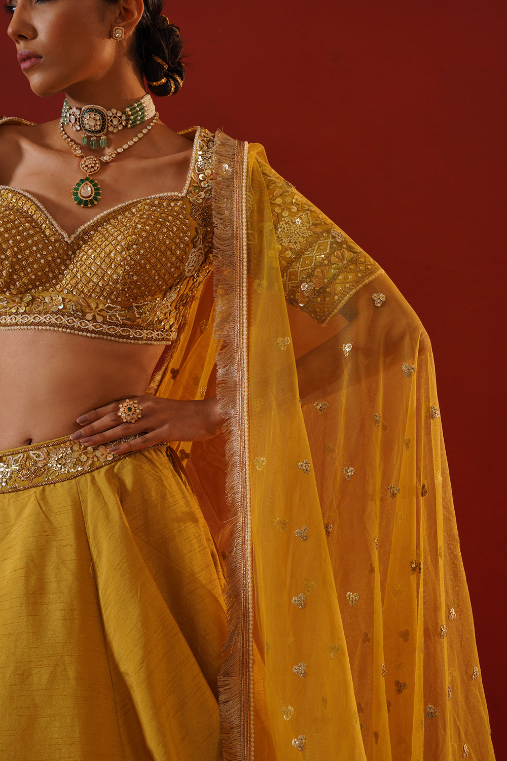 Mustard Dupian Silk Lehenga Choli Set