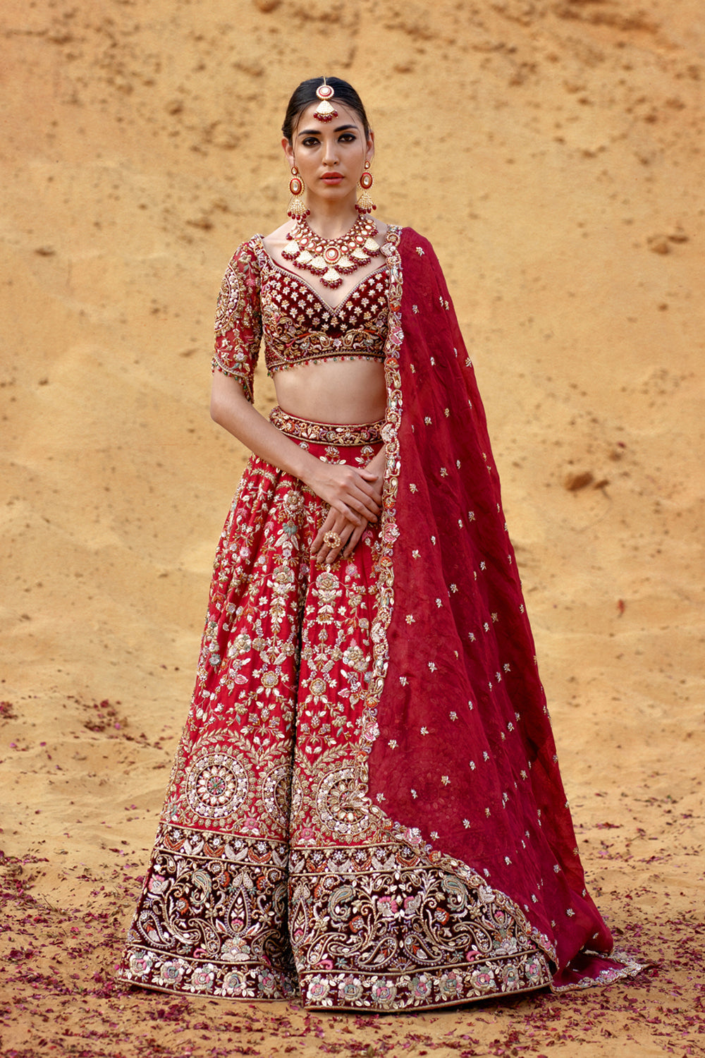 Maroon Zardozi Embroidered Lehenga Set