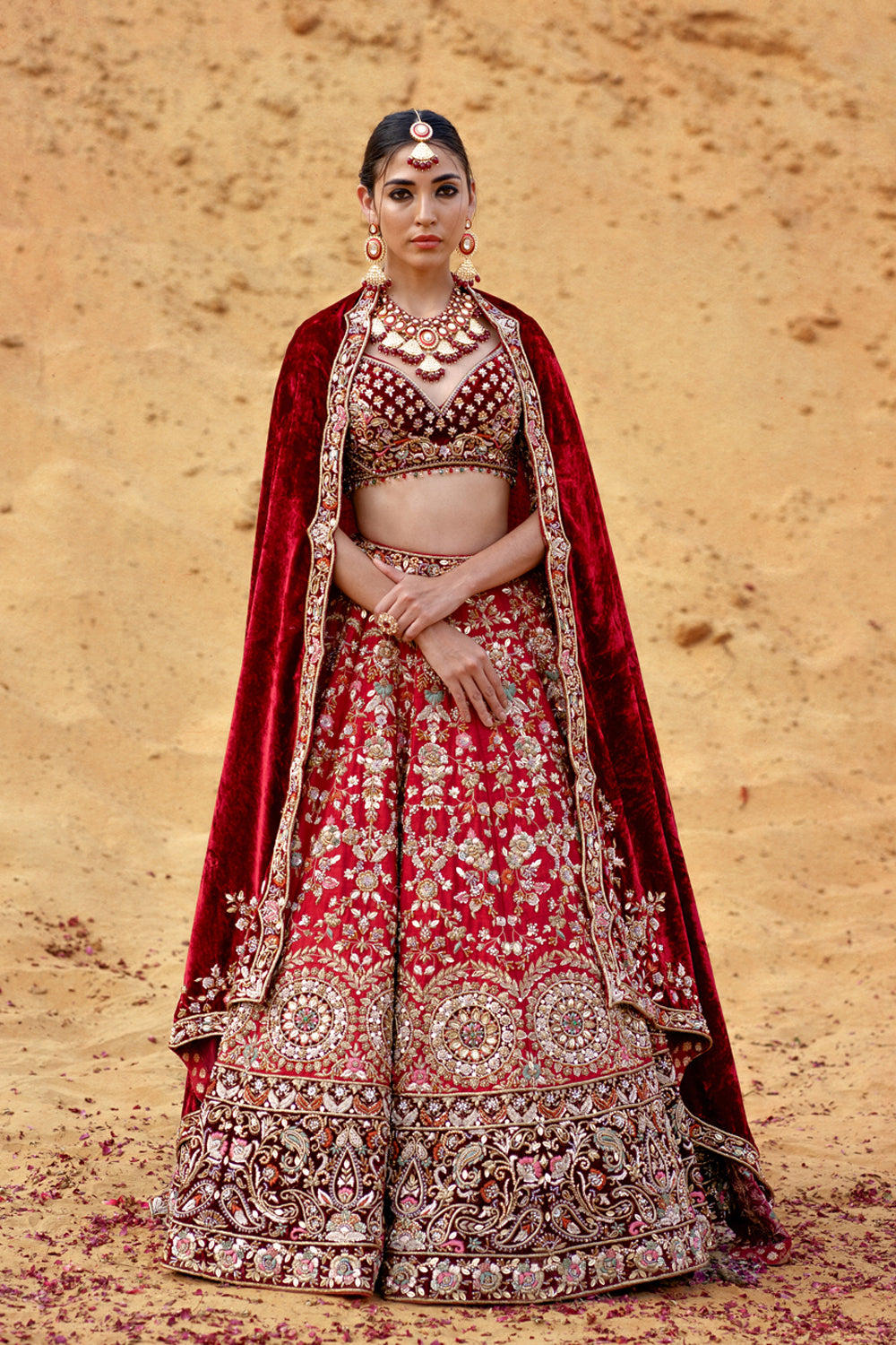 Maroon Zardozi Embroidered Lehenga Set
