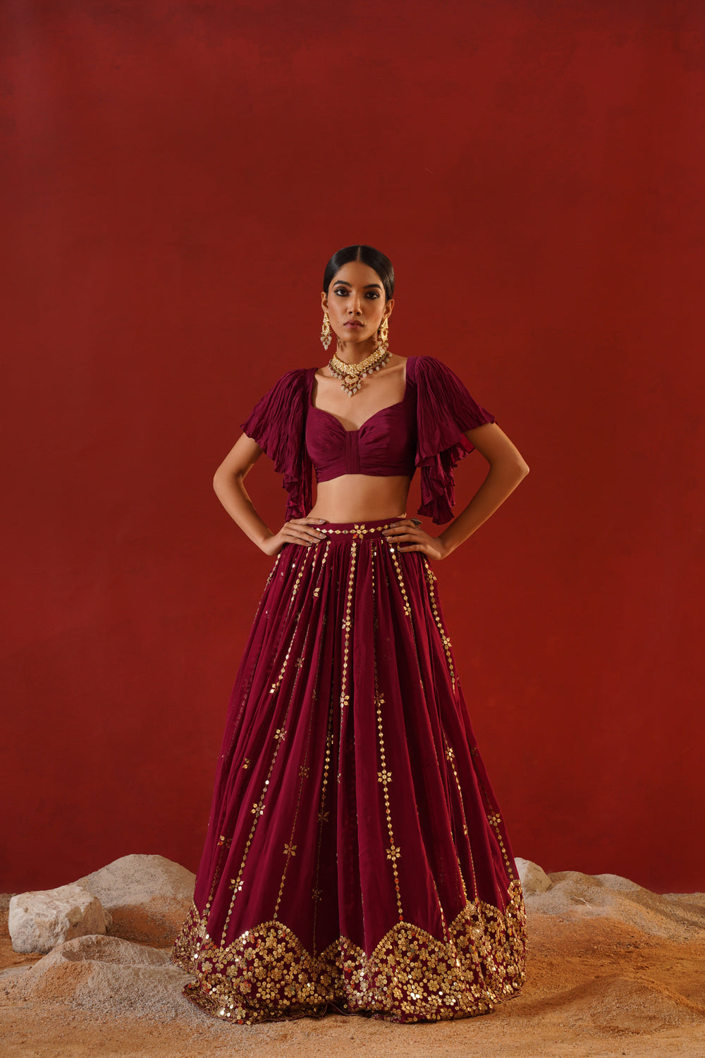 Burgundy Geogratte Lehenga
Choli Set