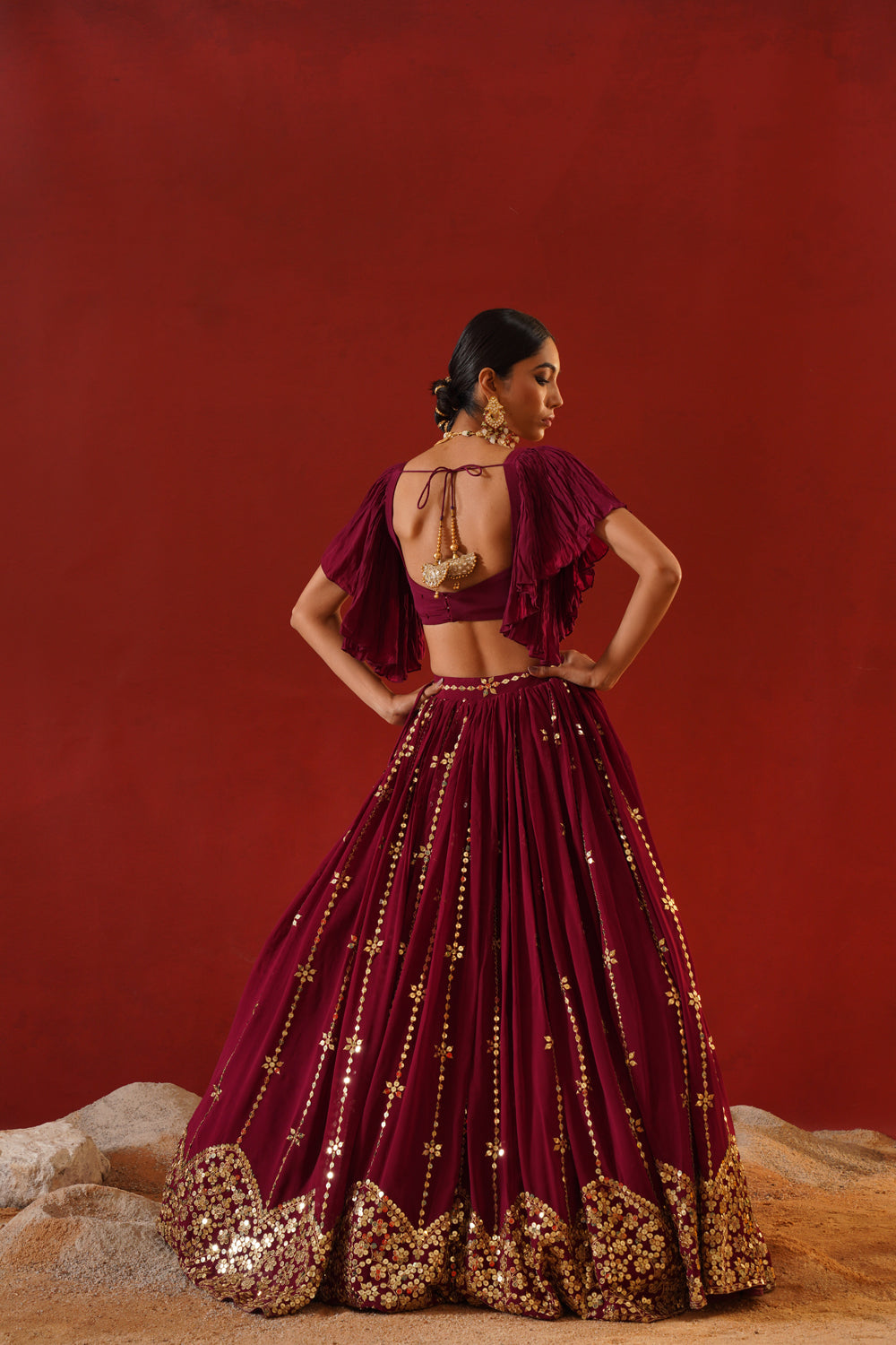 Burgundy Geogratte Lehenga
Choli Set