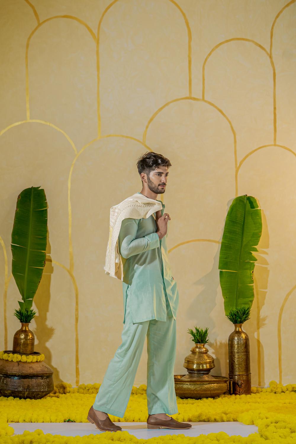Hot Mint Kurta-Parallel Pant Set