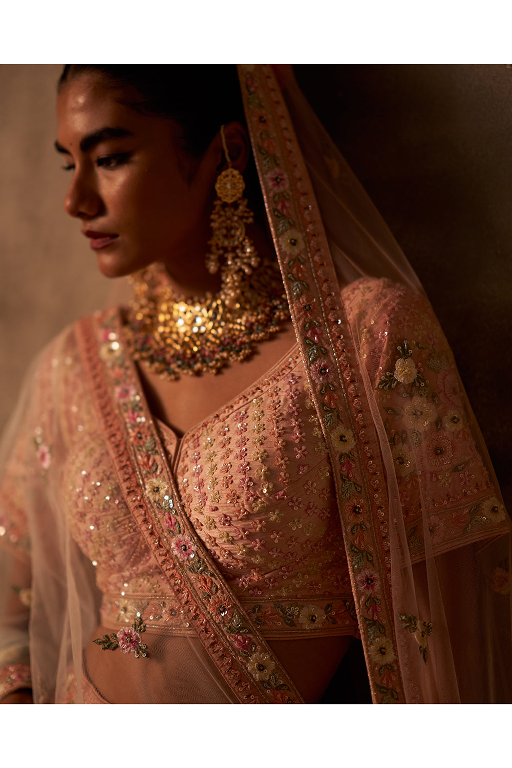 Peach Raw Silk Double Dupatta Lehenga Set