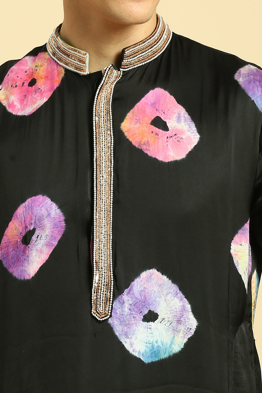 Black Tie And Dye Kurta Set