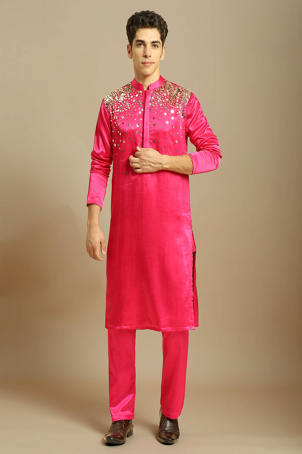 Hot Pink Embroiderd Kurta With Pant