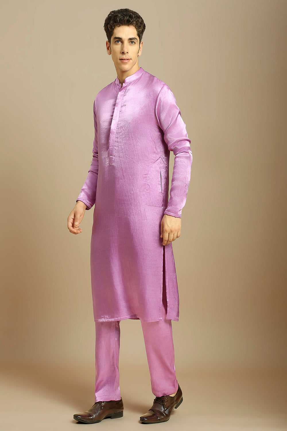 Purple Kurta With Pant With Ombre Dupatta