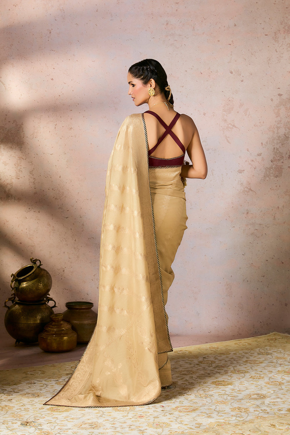 Beige Jacquard Saree