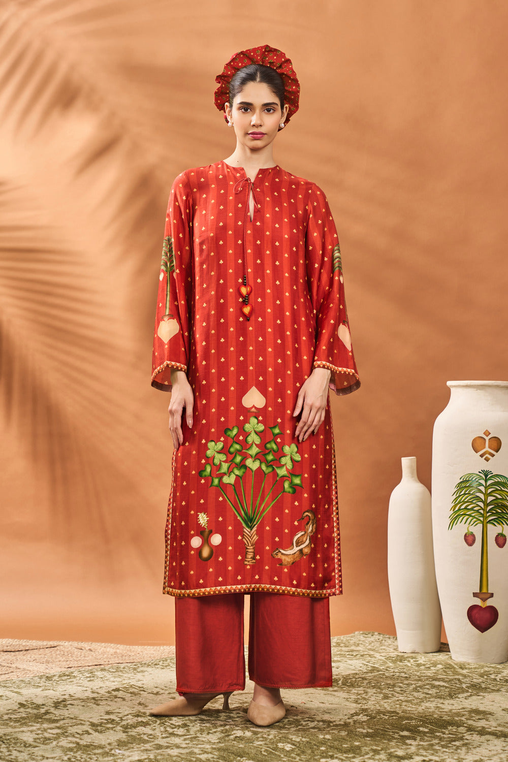 RUST STRIPED ALL FOURS KURTA SET